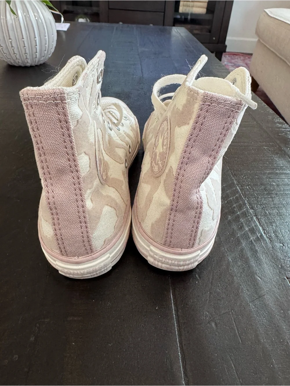 Kid’s High-Top Canvas Converse Sneakers in Cream & Leopard Print